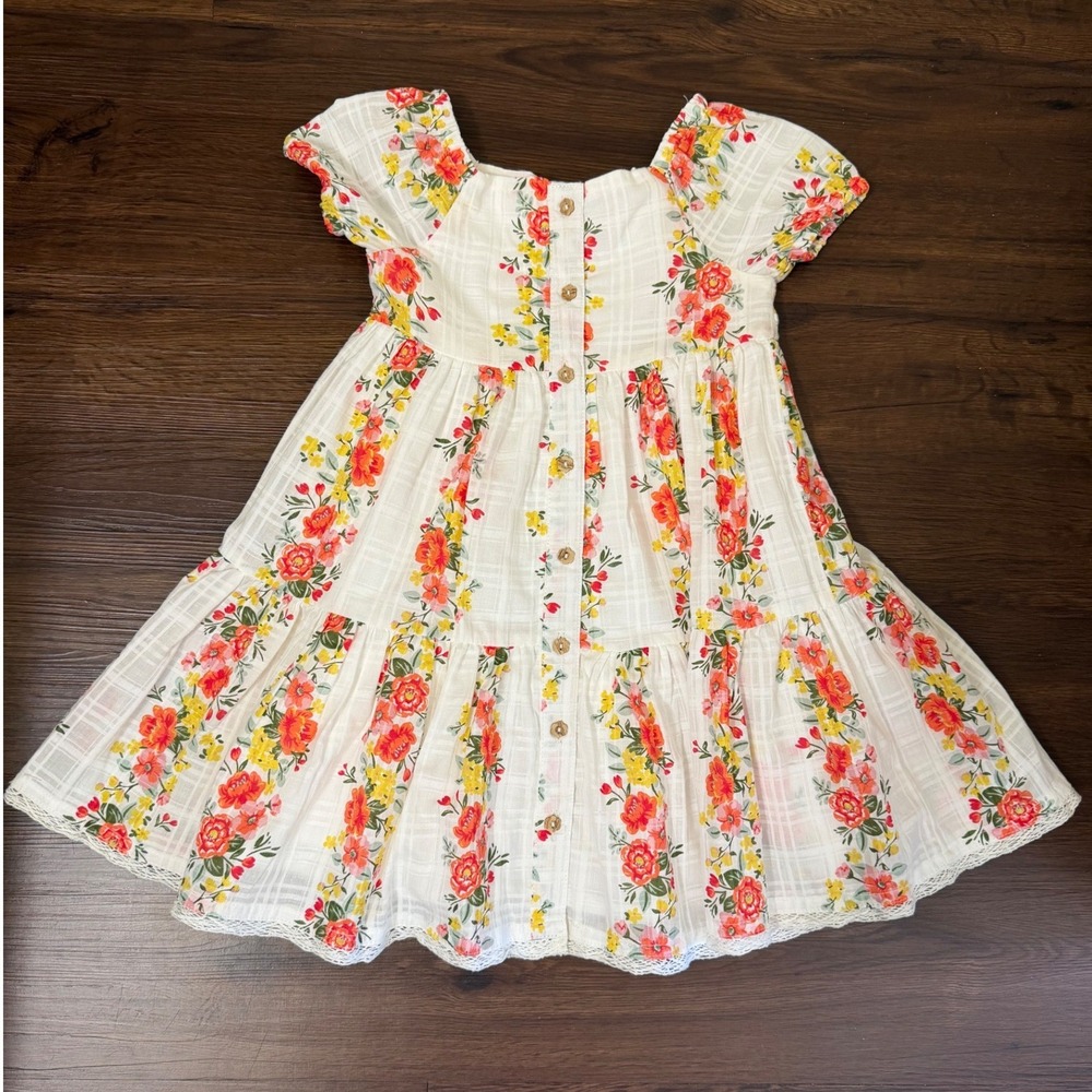 Haute Hippie Style Dress Girls 4T White Floral Tiered Cotton Cottagecore